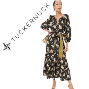 NWT Tuckernuck Maxi Dress Womens Sz L midnight garden Lyles tiered Belt Pockets